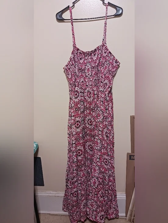 Roaman's Pink Floral Print Long Maxi Dress with Spaghetti Straps 2x(26/28) A-10 - Picture 3 of 3